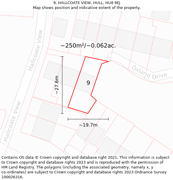 9, HALLCOATE VIEW, HULL, HU8 9EJ: Plot and title map