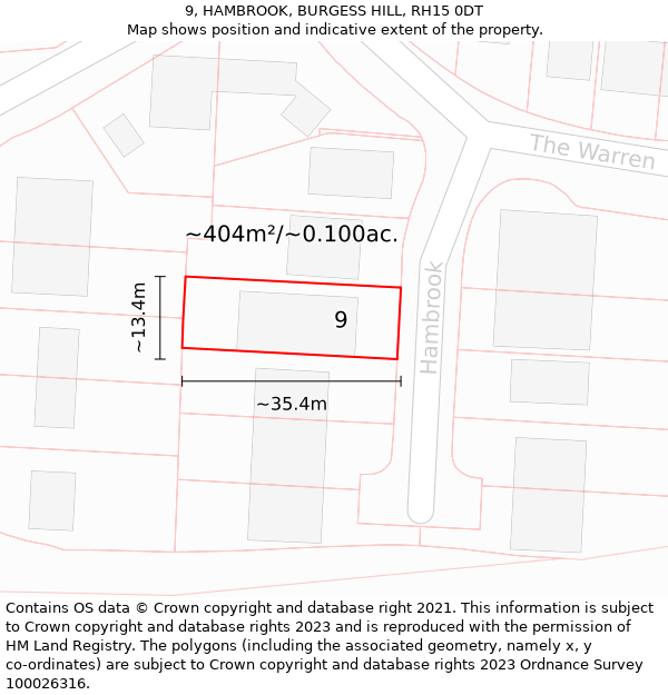 9, HAMBROOK, BURGESS HILL, RH15 0DT: Plot and title map