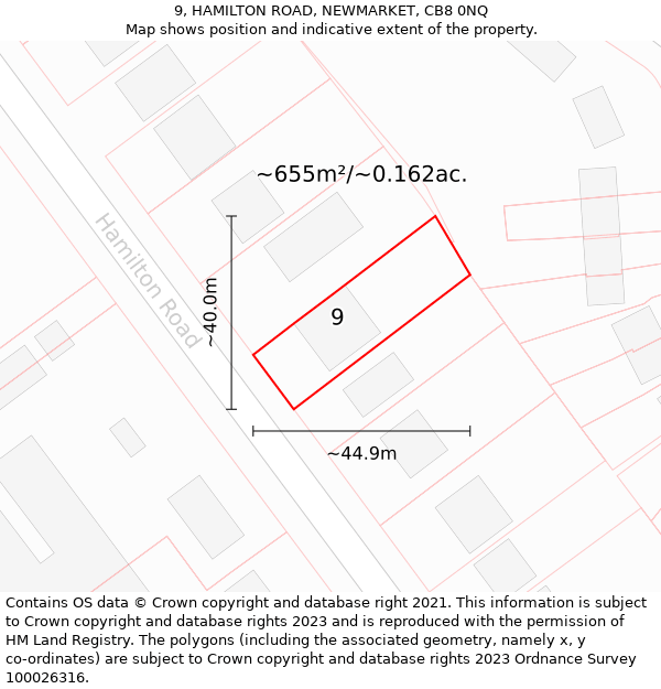 9, HAMILTON ROAD, NEWMARKET, CB8 0NQ: Plot and title map