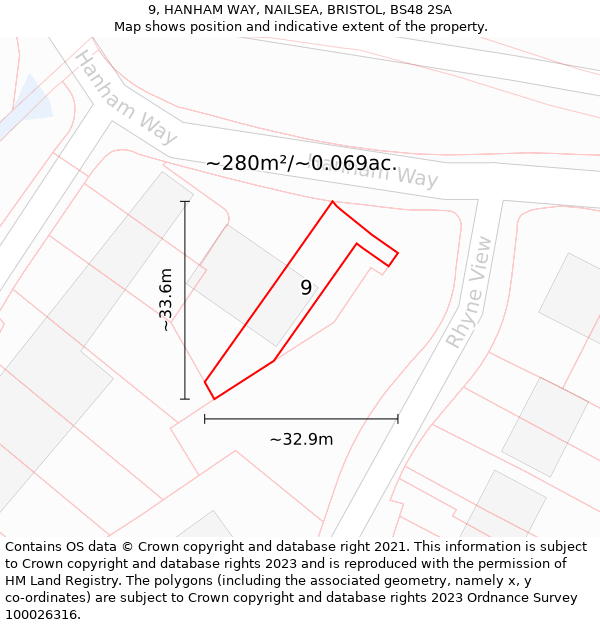 9, HANHAM WAY, NAILSEA, BRISTOL, BS48 2SA: Plot and title map