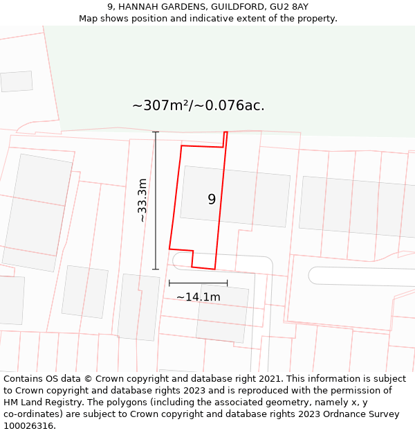 9, HANNAH GARDENS, GUILDFORD, GU2 8AY: Plot and title map