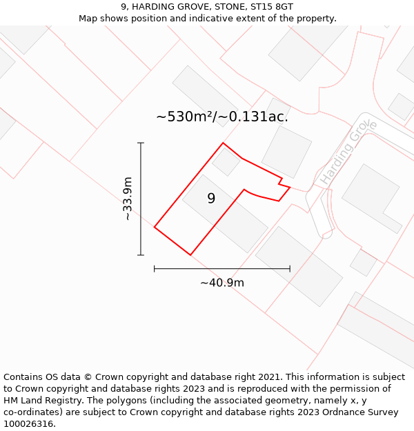 9, HARDING GROVE, STONE, ST15 8GT: Plot and title map