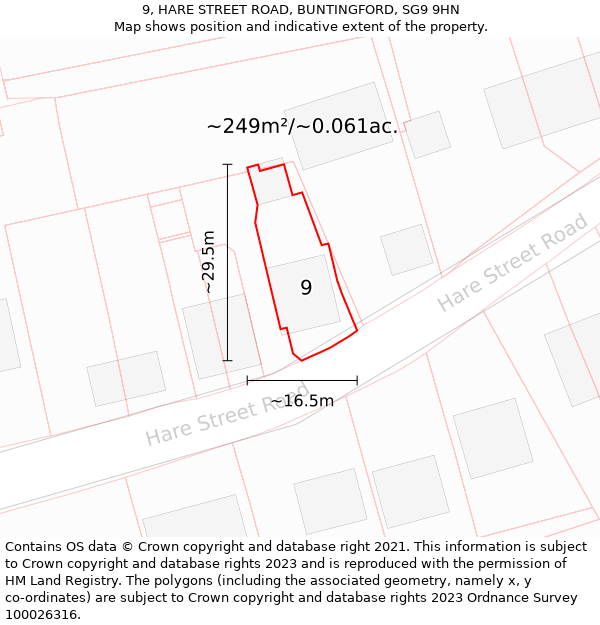 9, HARE STREET ROAD, BUNTINGFORD, SG9 9HN: Plot and title map