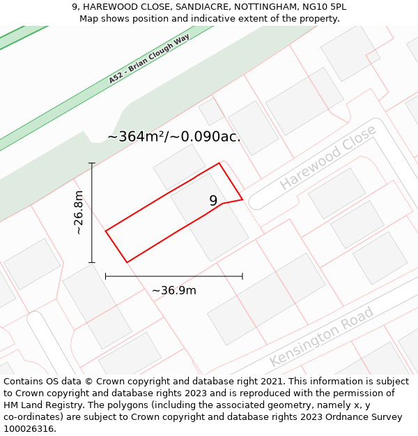 9, HAREWOOD CLOSE, SANDIACRE, NOTTINGHAM, NG10 5PL: Plot and title map