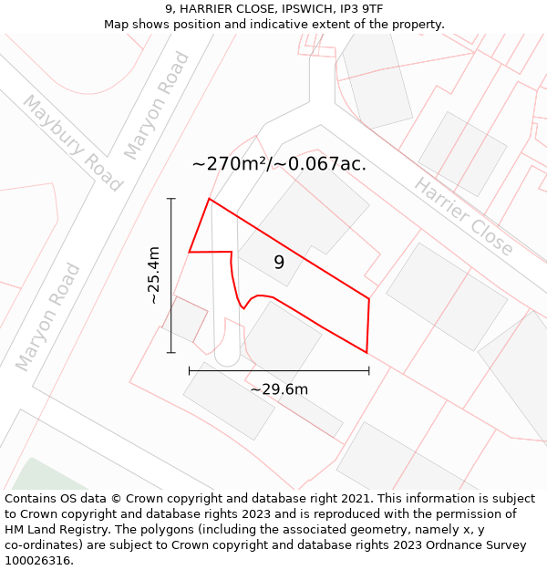 9, HARRIER CLOSE, IPSWICH, IP3 9TF: Plot and title map