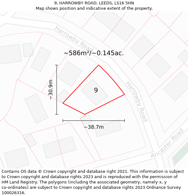 9, HARROWBY ROAD, LEEDS, LS16 5HN: Plot and title map