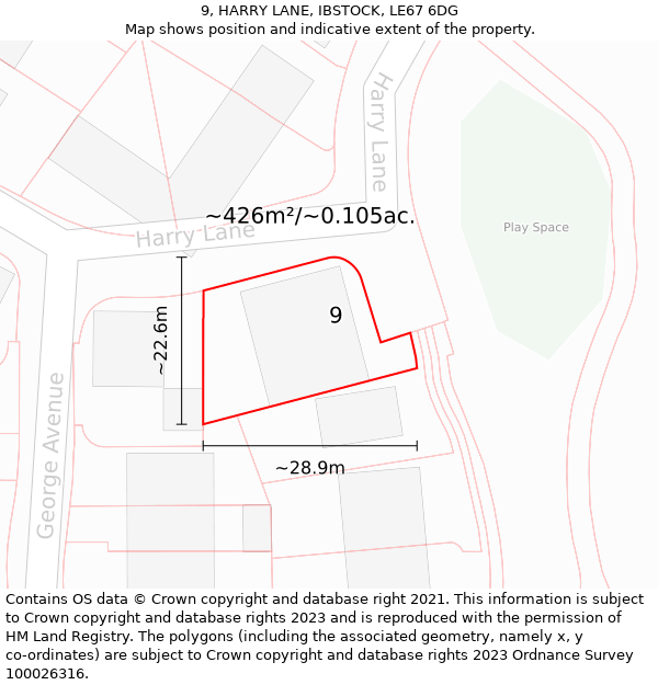 9, HARRY LANE, IBSTOCK, LE67 6DG: Plot and title map