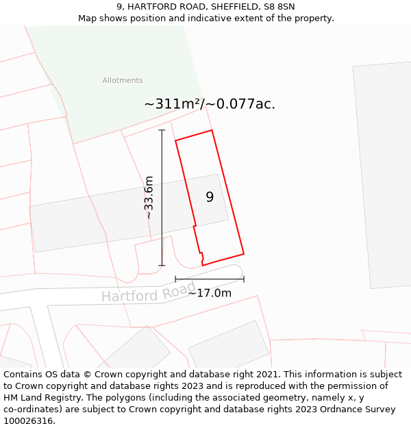 9, HARTFORD ROAD, SHEFFIELD, S8 8SN: Plot and title map