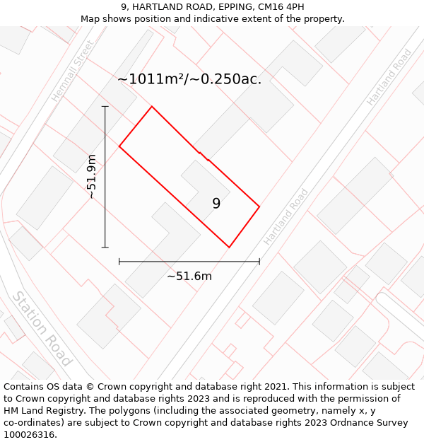 9, HARTLAND ROAD, EPPING, CM16 4PH: Plot and title map