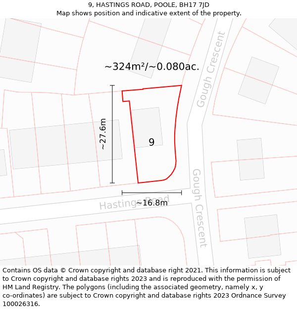 9, HASTINGS ROAD, POOLE, BH17 7JD: Plot and title map