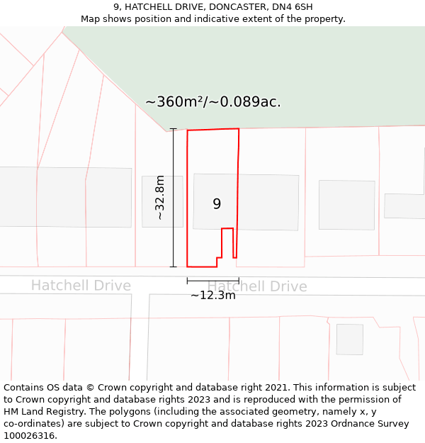 9, HATCHELL DRIVE, DONCASTER, DN4 6SH: Plot and title map