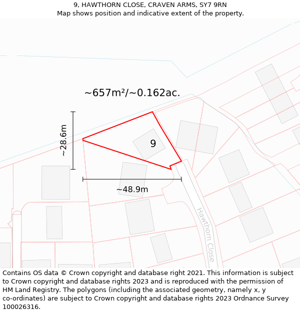 9, HAWTHORN CLOSE, CRAVEN ARMS, SY7 9RN: Plot and title map