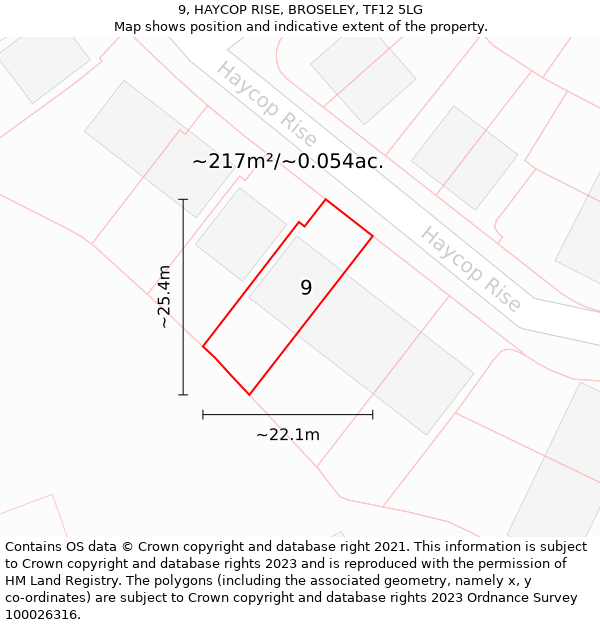 9, HAYCOP RISE, BROSELEY, TF12 5LG: Plot and title map