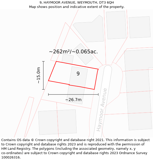 9, HAYMOOR AVENUE, WEYMOUTH, DT3 6QH: Plot and title map