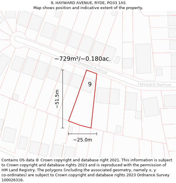 9, HAYWARD AVENUE, RYDE, PO33 1AS: Plot and title map