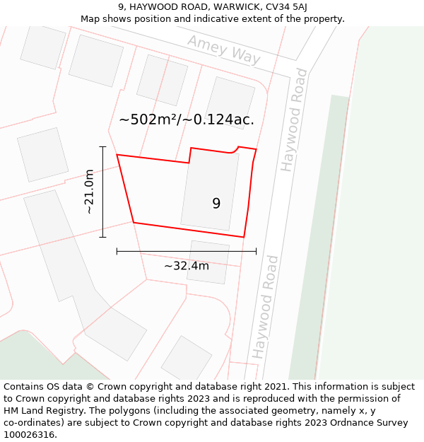 9, HAYWOOD ROAD, WARWICK, CV34 5AJ: Plot and title map