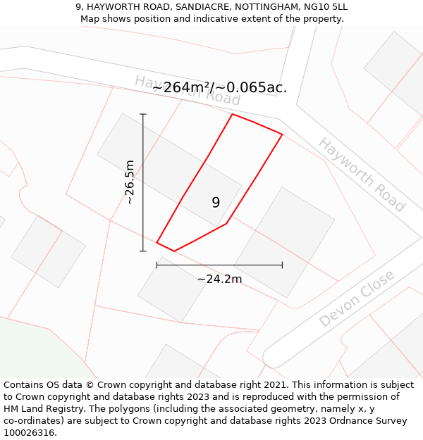 9, HAYWORTH ROAD, SANDIACRE, NOTTINGHAM, NG10 5LL: Plot and title map