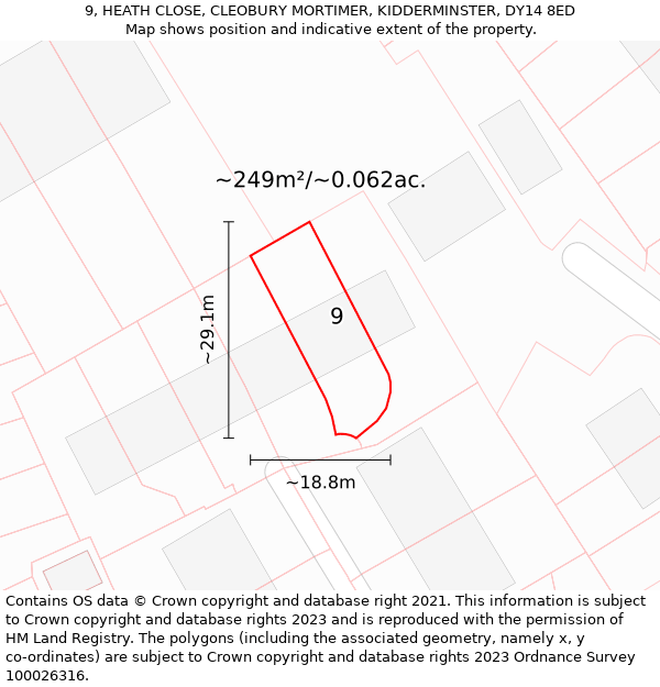 9, HEATH CLOSE, CLEOBURY MORTIMER, KIDDERMINSTER, DY14 8ED: Plot and title map