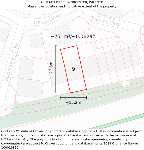 9, HEATH DRIVE, WORCESTER, WR5 3TD: Plot and title map