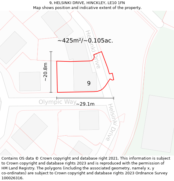 9, HELSINKI DRIVE, HINCKLEY, LE10 1FN: Plot and title map