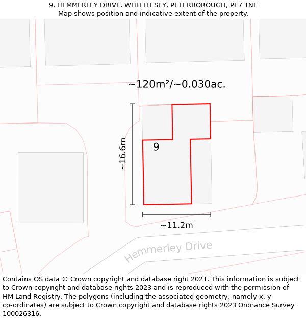 9, HEMMERLEY DRIVE, WHITTLESEY, PETERBOROUGH, PE7 1NE: Plot and title map