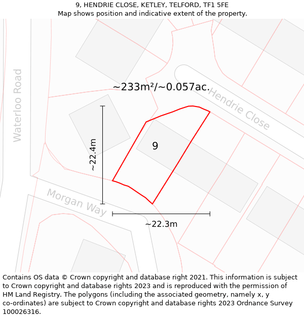 9, HENDRIE CLOSE, KETLEY, TELFORD, TF1 5FE: Plot and title map