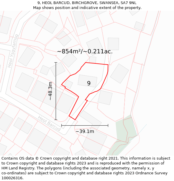 9, HEOL BARCUD, BIRCHGROVE, SWANSEA, SA7 9NL: Plot and title map