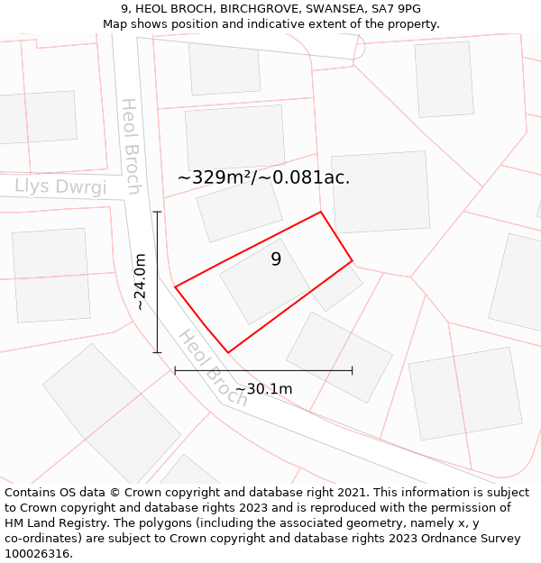 9, HEOL BROCH, BIRCHGROVE, SWANSEA, SA7 9PG: Plot and title map