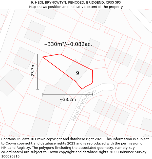 9, HEOL BRYNCWTYN, PENCOED, BRIDGEND, CF35 5PX: Plot and title map