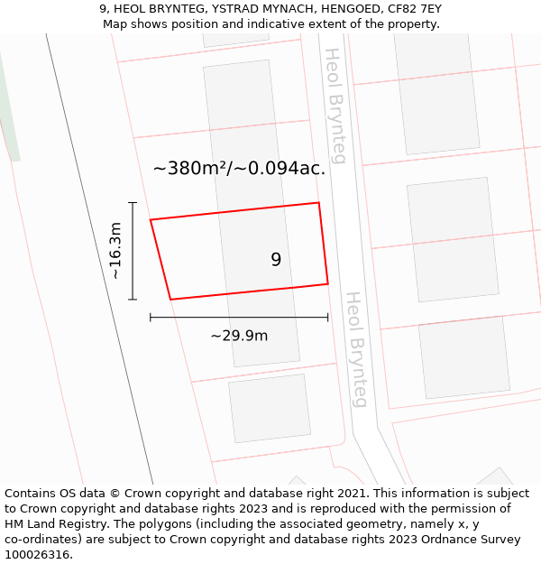 9, HEOL BRYNTEG, YSTRAD MYNACH, HENGOED, CF82 7EY: Plot and title map