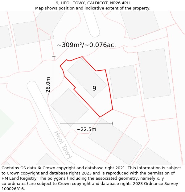 9, HEOL TOWY, CALDICOT, NP26 4PH: Plot and title map
