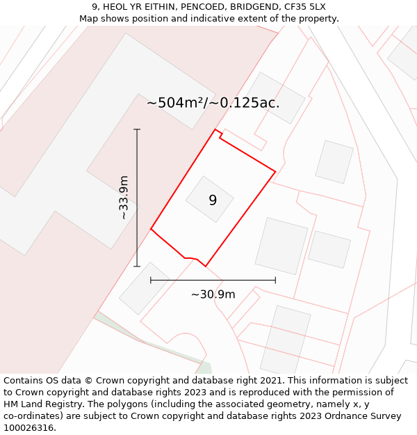 9, HEOL YR EITHIN, PENCOED, BRIDGEND, CF35 5LX: Plot and title map