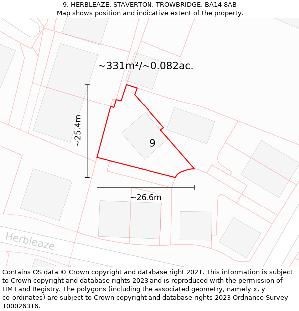 9, HERBLEAZE, STAVERTON, TROWBRIDGE, BA14 8AB: Plot and title map