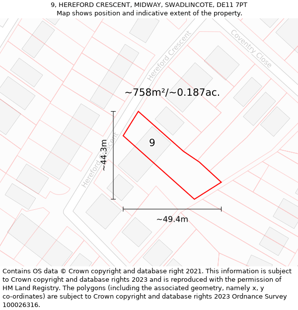 9, HEREFORD CRESCENT, MIDWAY, SWADLINCOTE, DE11 7PT: Plot and title map