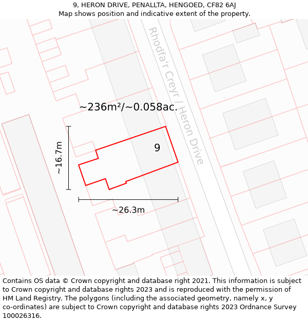 9, HERON DRIVE, PENALLTA, HENGOED, CF82 6AJ: Plot and title map