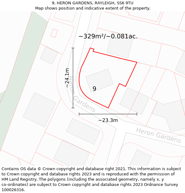 9, HERON GARDENS, RAYLEIGH, SS6 9TU: Plot and title map