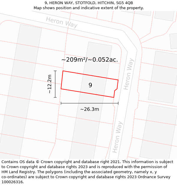 9, HERON WAY, STOTFOLD, HITCHIN, SG5 4QB: Plot and title map