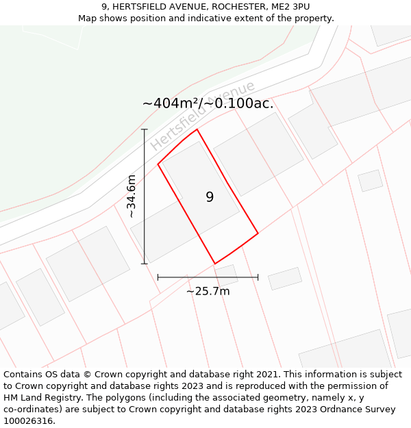 9, HERTSFIELD AVENUE, ROCHESTER, ME2 3PU: Plot and title map