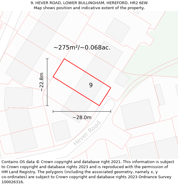 9, HEVER ROAD, LOWER BULLINGHAM, HEREFORD, HR2 6EW: Plot and title map