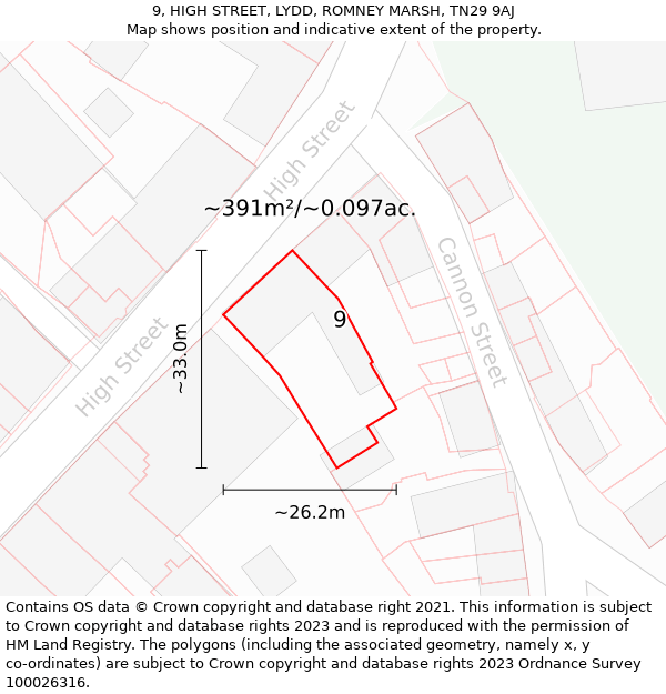 9, HIGH STREET, LYDD, ROMNEY MARSH, TN29 9AJ: Plot and title map