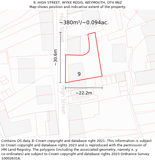 9, HIGH STREET, WYKE REGIS, WEYMOUTH, DT4 9NZ: Plot and title map