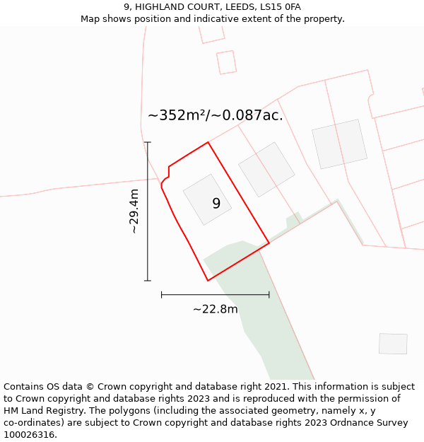 9, HIGHLAND COURT, LEEDS, LS15 0FA: Plot and title map