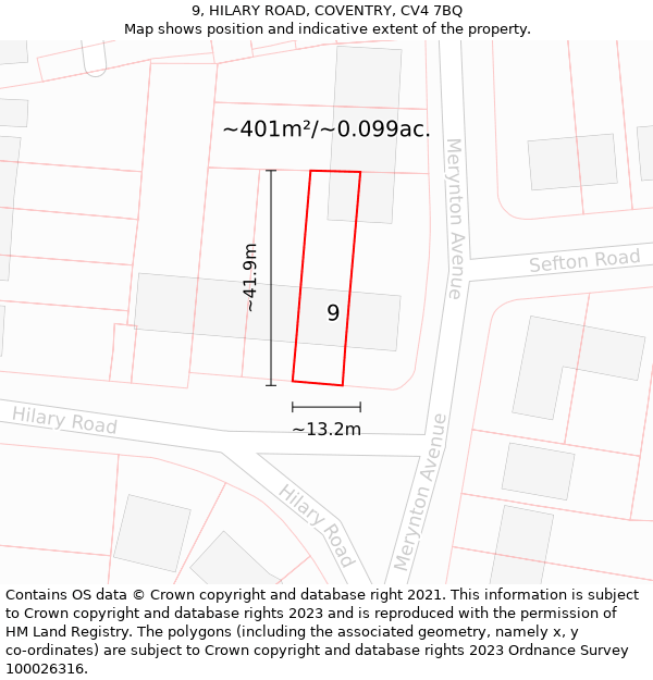 9, HILARY ROAD, COVENTRY, CV4 7BQ: Plot and title map