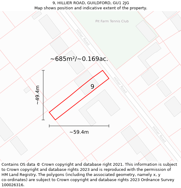 9, HILLIER ROAD, GUILDFORD, GU1 2JG: Plot and title map