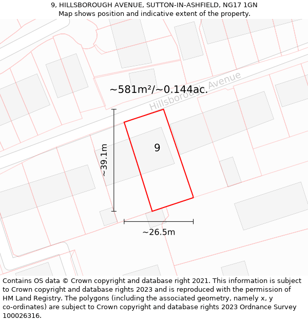 9, HILLSBOROUGH AVENUE, SUTTON-IN-ASHFIELD, NG17 1GN: Plot and title map