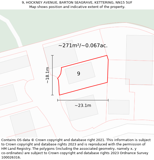 9, HOCKNEY AVENUE, BARTON SEAGRAVE, KETTERING, NN15 5UF: Plot and title map