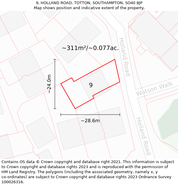 9, HOLLAND ROAD, TOTTON, SOUTHAMPTON, SO40 8JP: Plot and title map