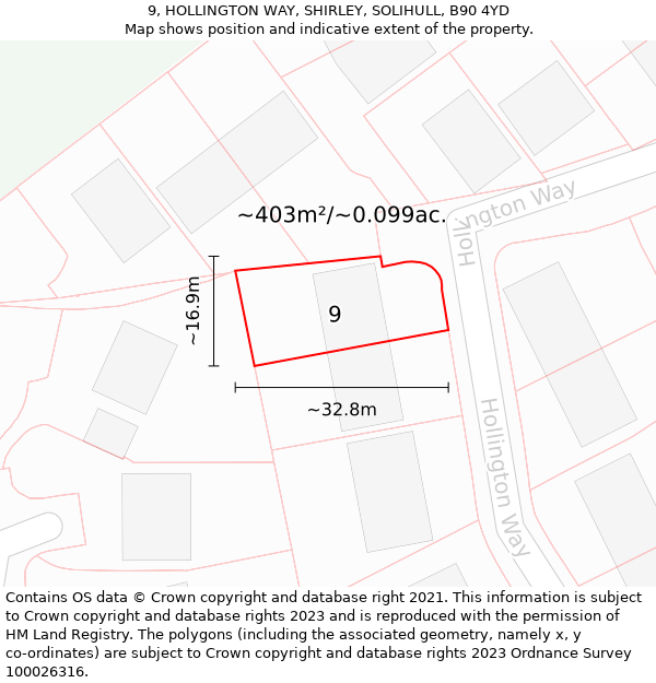 9, HOLLINGTON WAY, SHIRLEY, SOLIHULL, B90 4YD: Plot and title map