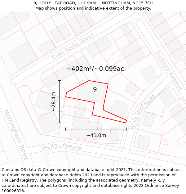 9, HOLLY LEAF ROAD, HUCKNALL, NOTTINGHAM, NG15 7EU: Plot and title map