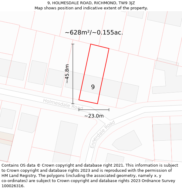 9, HOLMESDALE ROAD, RICHMOND, TW9 3JZ: Plot and title map